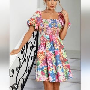 SHEIN Colorful Floral Midi Dress